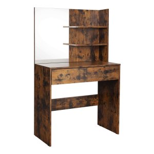 Kaptafel Met Spiegel, Kaptafel Met 4 Lades, 2 Open Vakken En Make-Up Organizer, Cosmetische Tafel Met Kruk, Kaptafel, Slaapkamer, Eenvoudig, Natuurlijk Wit