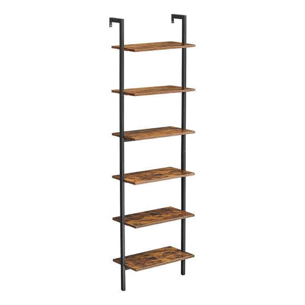 Staande Plank, Boekenkast, 6 Planken, Ladderplank, Opbergruimte Voor Boeken, Decoratie, Slaapkamer, Woonkamer, Kantoor, 60 X 30 X 204,8 Cm, Ä°ndustrieel Ontwerp, Vintage Bruin-Zwart