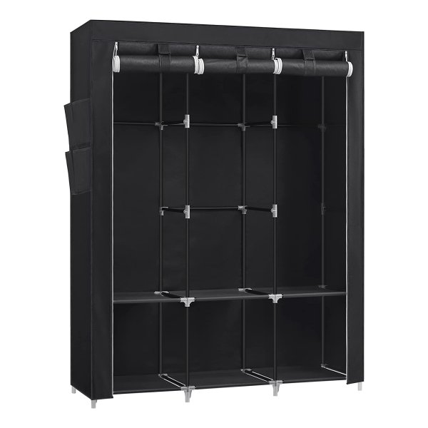 Linnenkast, Garderobe, 45 X 130 X 167 Cm, 3 Hangvakken, Met 4 Zijvakken, Veel Ruimte, Voor Slaapkamer, Woonkamer, Zwart Ryg092B02