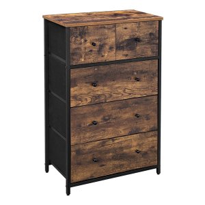 Commode, Opbergkast, Stoffen Laden Met Mdf-Front, Ä°ndustrieel Design, Voor Hal, Woonkamer, Vintabruin-Zwart
