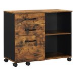 Rolcontainer, Archiefkast, Met Wielen En 3 Laden, Voor Documenten Ä°n DÄ±n A4, Letterformaat, Printerstandaard, Vrij Verplaatsbaar, Ä°ndustrieel Design, Vintage Bruin-Zwart
