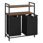 Wasmand, Wasverzamelaar, 2 Vakken, 2 Planken, Metalen Frame, 2 X 46 Liter, 73 X 33 X 91 Cm, Vintabruin-Zwart