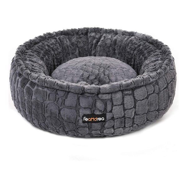 Hondenbed, Kattenbed, Rond, Zacht Pluche, 58,5 Cm, Grijs
