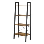 Plank, Boekenkast Met 4 Niveaus, Ladderrek, Staand Rek, Voor Woonkamer, Slaapkamer, Keuken, Thuiskantoor, Ä°ndustrieel Design, Stalen Frame, Vintage Bruin-Zwart