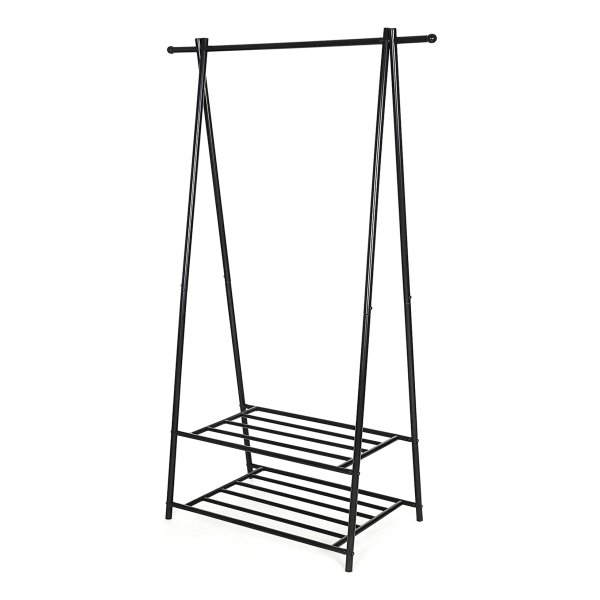 Metalen Kledingrek met Schoenenrek – Jassenrek met 2 Planken – Zwart