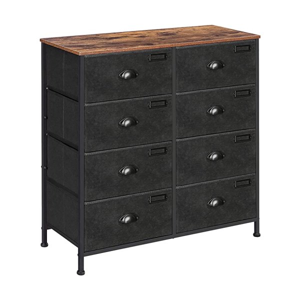 Commode, Kast, Met 8 Laden, İndustrieel Design, Metalen Frame, Oppervlak Met Houtnerf, Voor Kinderkamer, Slaapkamer, Hal, Vintage Bruin-Zwart