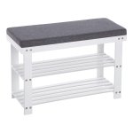 Schoenenrek Van Bamboe, Schoenenrek Met 2 Planken, Bank, Voor Gangen, Woonkamers, Zitplaatsen Tot 150 Kg, 71 X 29 X 49 Cm, Wit Grijs