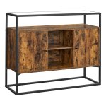 Sideboard, Bijzetkast, Keukenkast, Open Vakken, 100 X 35 X 80 Cm, Stalen Frame, Hardglas, Vintage Bruin-Zwart
