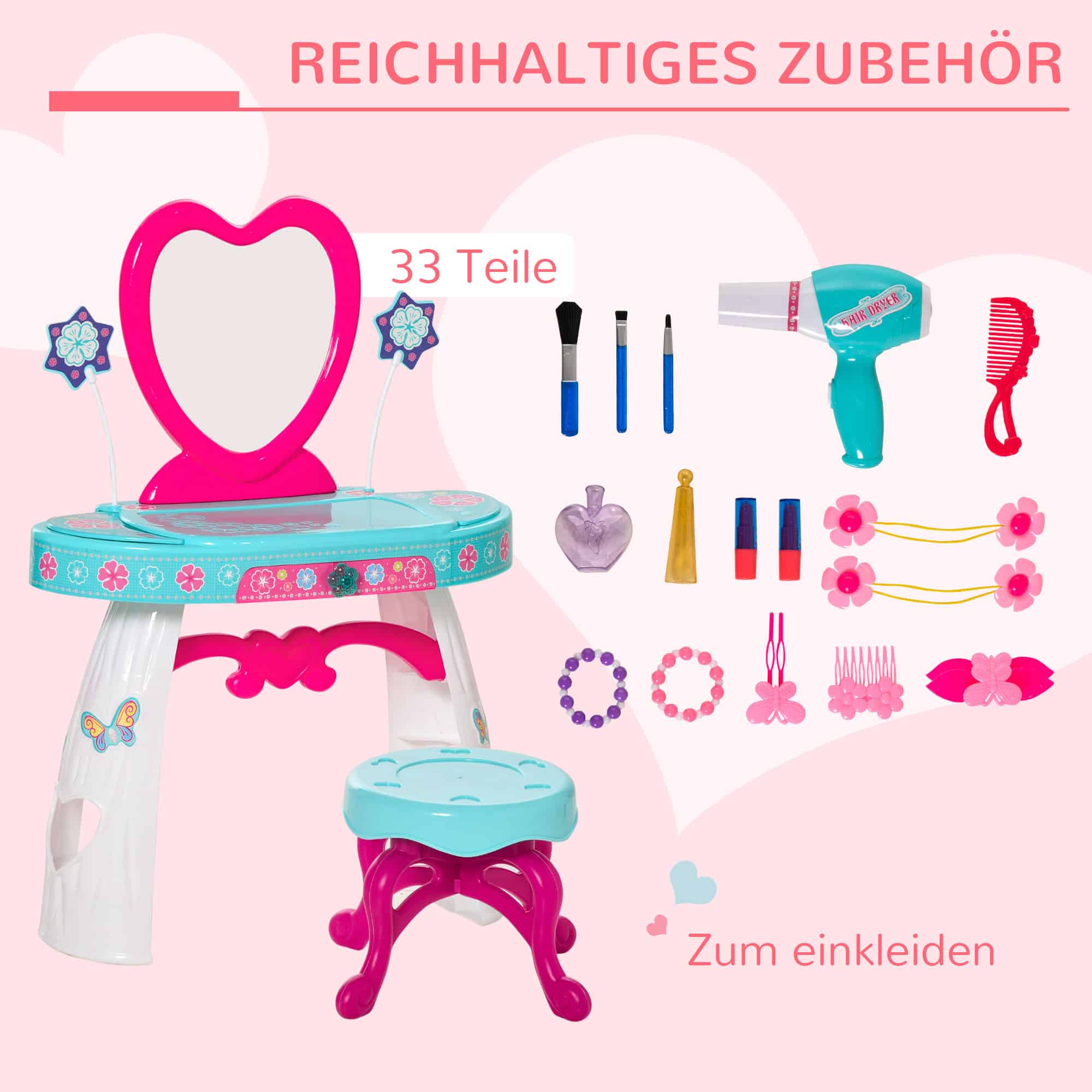 FANTASK Kinderkaptafel met lade en afneembare spiegel