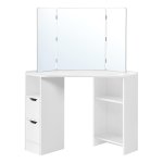 Make-Uptafel, Hoekmake-Uptafel, 3-Delige Klapspiegel, 2 Laden, 3 Open Vakken