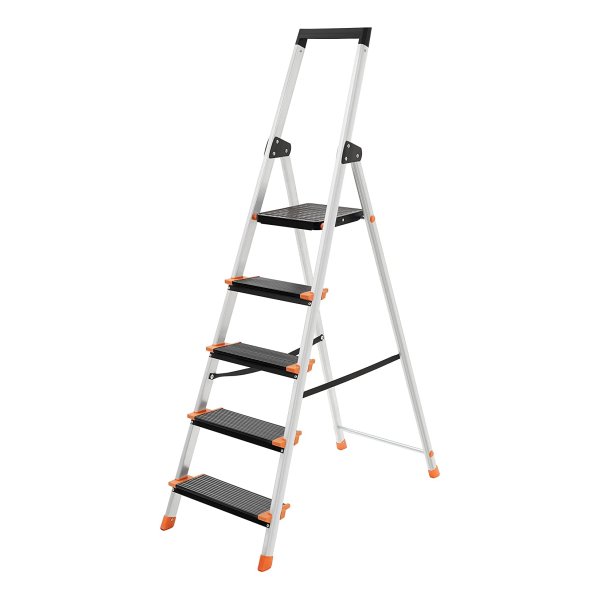 Ladder 5 Treden, Opklapbaar, Ladder, Aluminium Ladder, 13 Cm Brede Treden