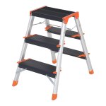 Ladder 3 Treden, Trapladder, Aluminium Ladder, A-Vorm, Dubbelzijdig, 12 Cm Brede Treden Met Ribbels, Huishoudladder, Antislip Voeten