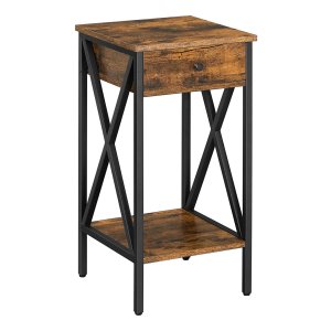 Bijzettafel, Nachtkastje, Hoog, Slank, Met Lade En 2 Planken, İndustrieel Design