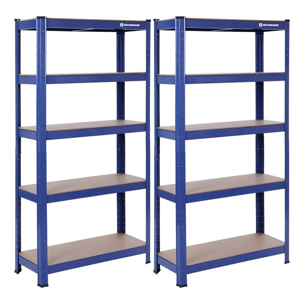 Zware Stelling, Set Van 2, Opbergrekken, Kelderrek, 5 Verstelbare Planken, Rek Van Metaal, Steekrek, Werkplaatsrek