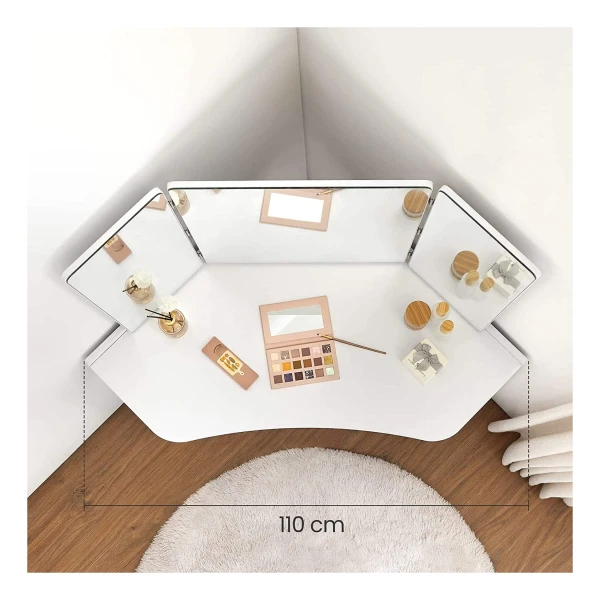 WOLTU Make Uptafel Met Verstelbare Led Spiegel, Moderne Kaptafel Laden En 2 Stopcontacten 1 Usb A C 1 5 M Kabel Wit 1321943597