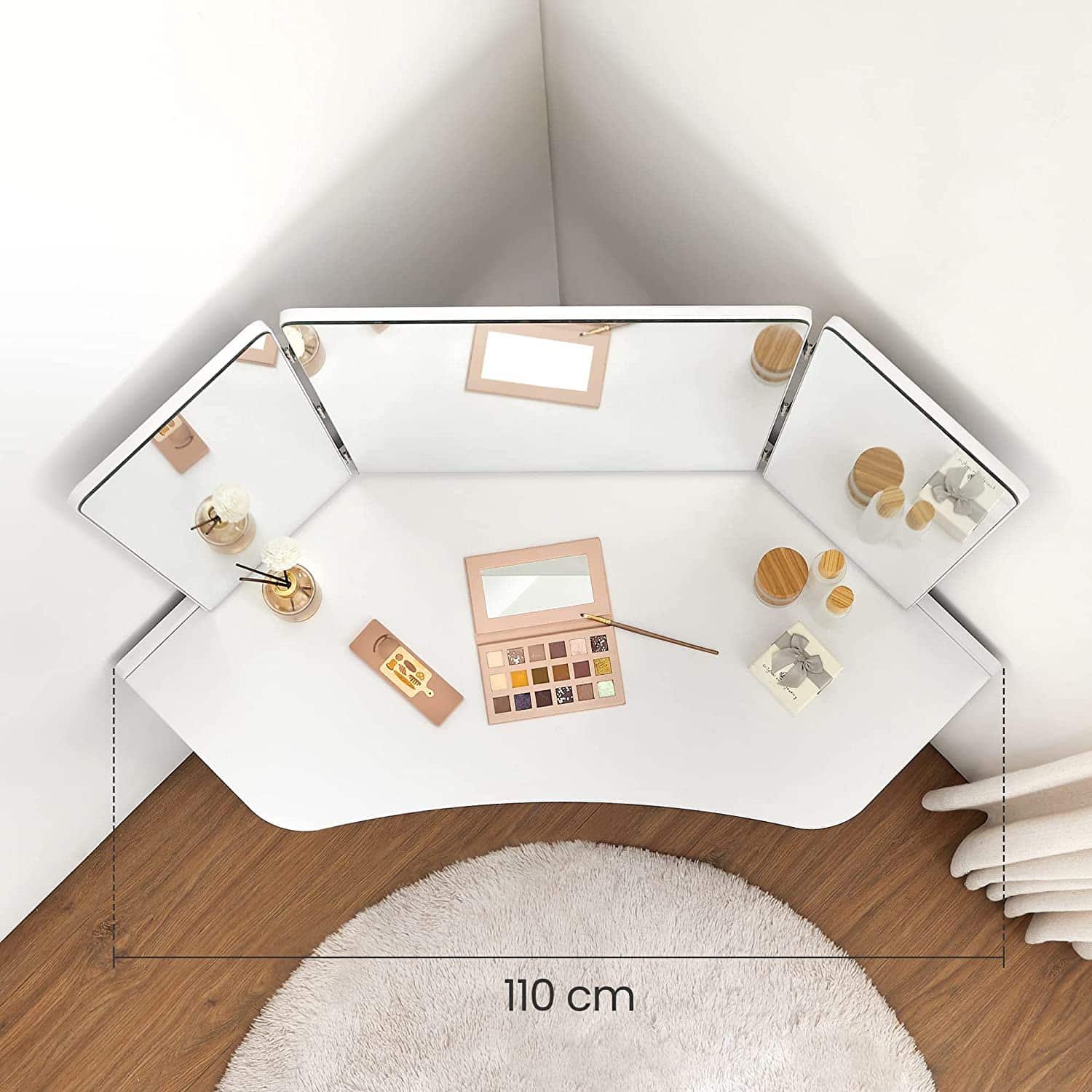 ML-Design Kaptafel Met LED Verlichting, Spiegel en 2 Laden - 80 x 40 x 140 cm, Wit, Modern - Cosmeticatafel Met 3 Open Vakken - Make-up Tafel