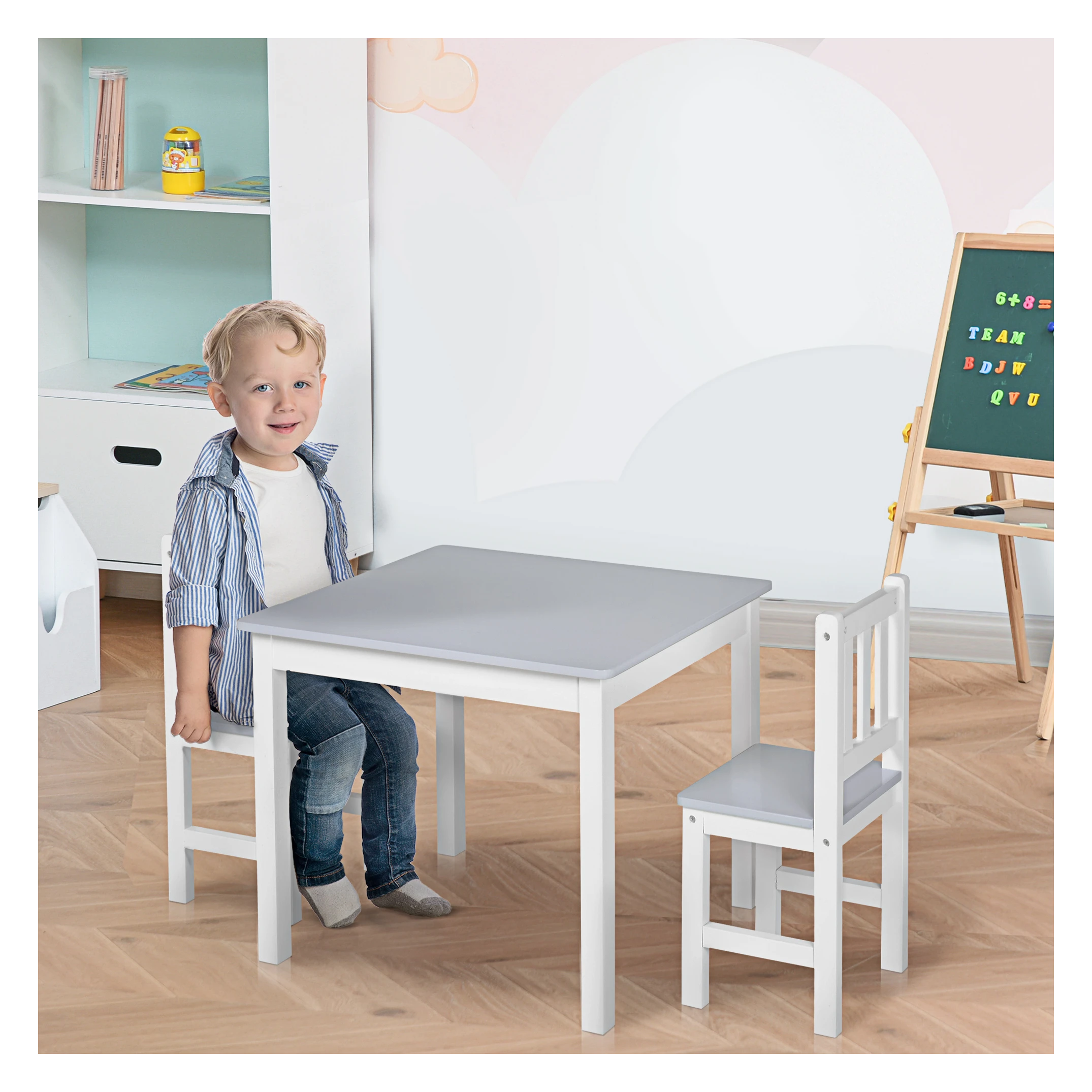 Mortal Regeneratief Kiezen 3-delige kinderzitgroep met kindertafel 2 stoelen voor 3+ kindermeubels  grenen + MDF grijs + wit 60 x 50 x 48 cm - SimpleDeal.nl