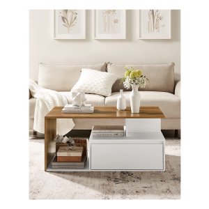 VASAGLE Salontafel, Woonkamertafel, Banktafel, 2 Grote Laden, Met Poten Veel Opbergruimte Maritieme Stijl 80 X 45 Cm Voor Woonkamer Walnootbruin Wit Lct207t14 660393159