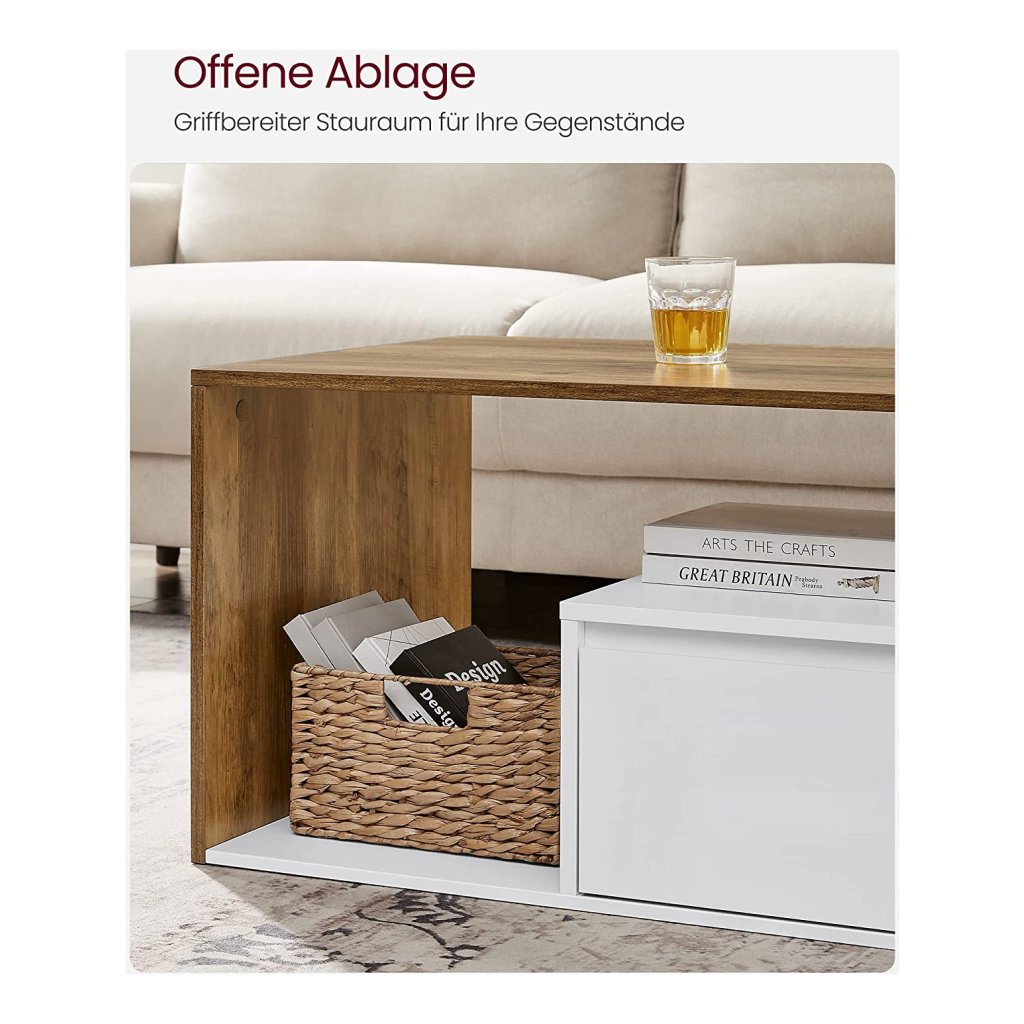 GOPLUS Salontafel van glas, 2-traps koffietafel met opbergvak en