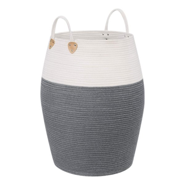 Grijs-Beige Katoenen Touwmand, Handgrepen, Wasmand Van Katoen, 125 L