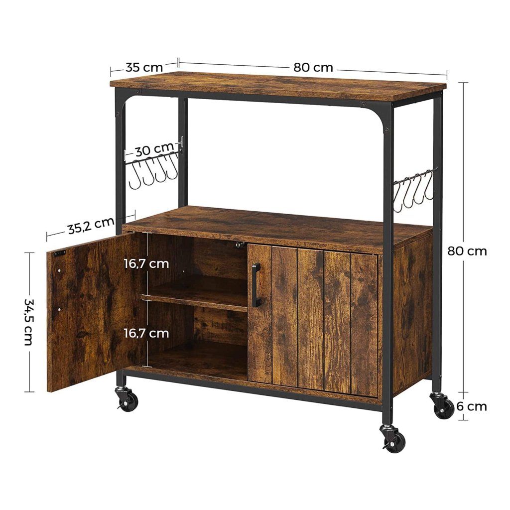 VASAGLE Keukeneiland met groot werkblad, keukenrek met 3 niveaus, stalen frame, 60 x 120 x 90 cm, industriële stijl, eenvoudig te monteren, greige en zwart KKI001B02