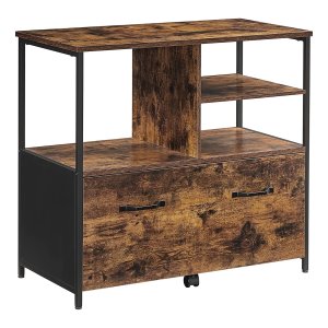 Dossierkast, Kantoorkast Met Lade En Open Vakken, Voor Documenten Ä°n DÄ±n A4, Letterformaat, Printerstandaard, Hangmaster, Ä°ndustrieel Design, Vintage Bruin-Zwart