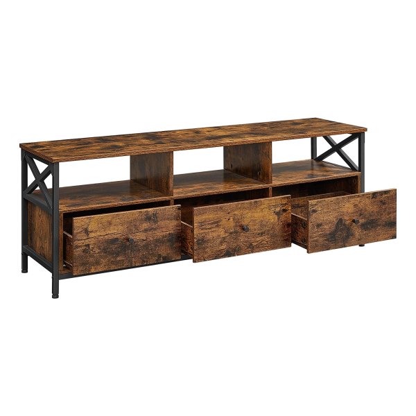 Tv-Kast, TV Meubel Tot 75 inch, Met 3 Laden, Vintage Bruin-Zwart