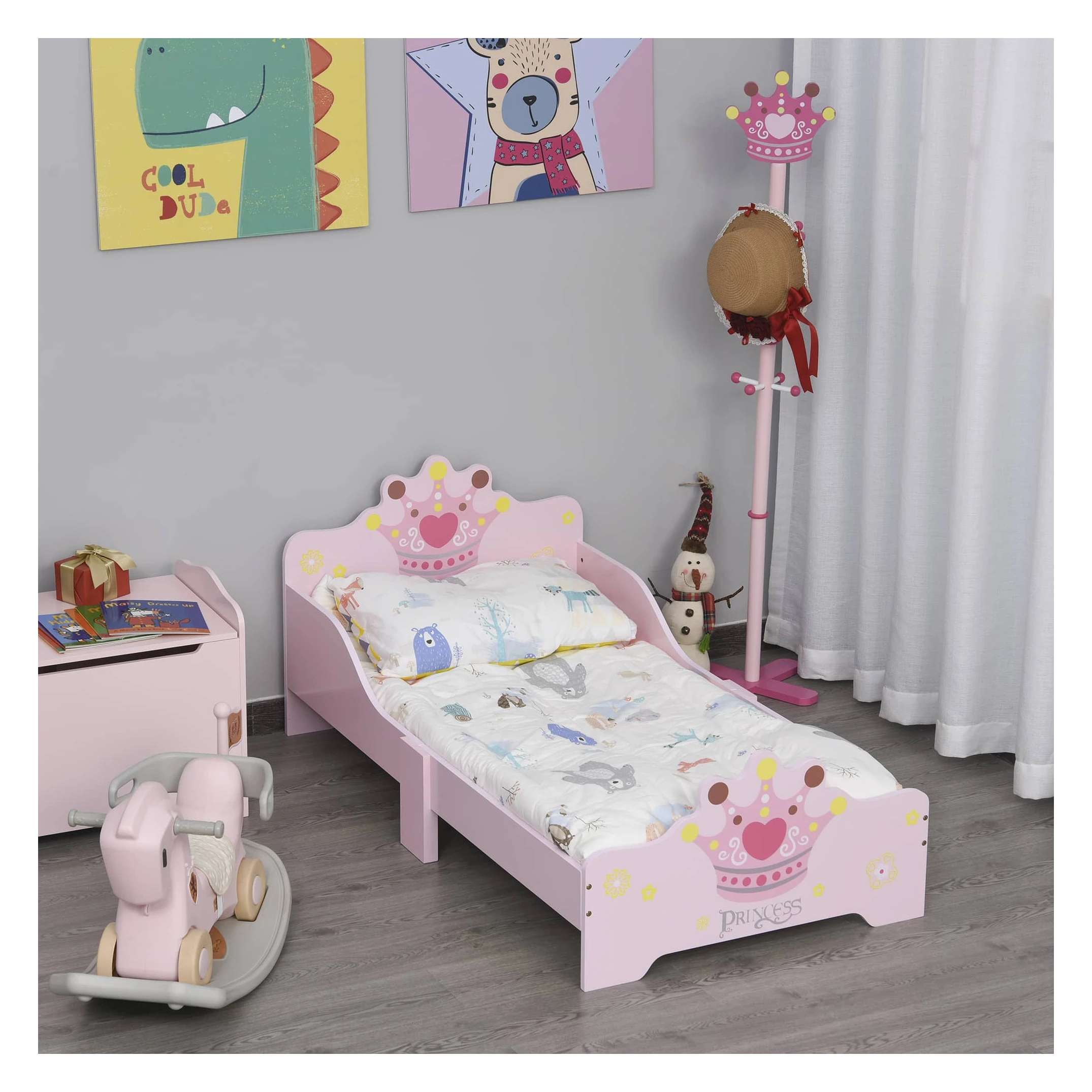 Wet en regelgeving Rode datum meloen ZAZA Home kinderbed met prinsessenmotief met valbeveiliging voor 3-6 jaar,  meisjesbed, houten bed voor kinderkamer, populierenhout, 143 x 73 x 60 cm -  SimpleDeal.nl