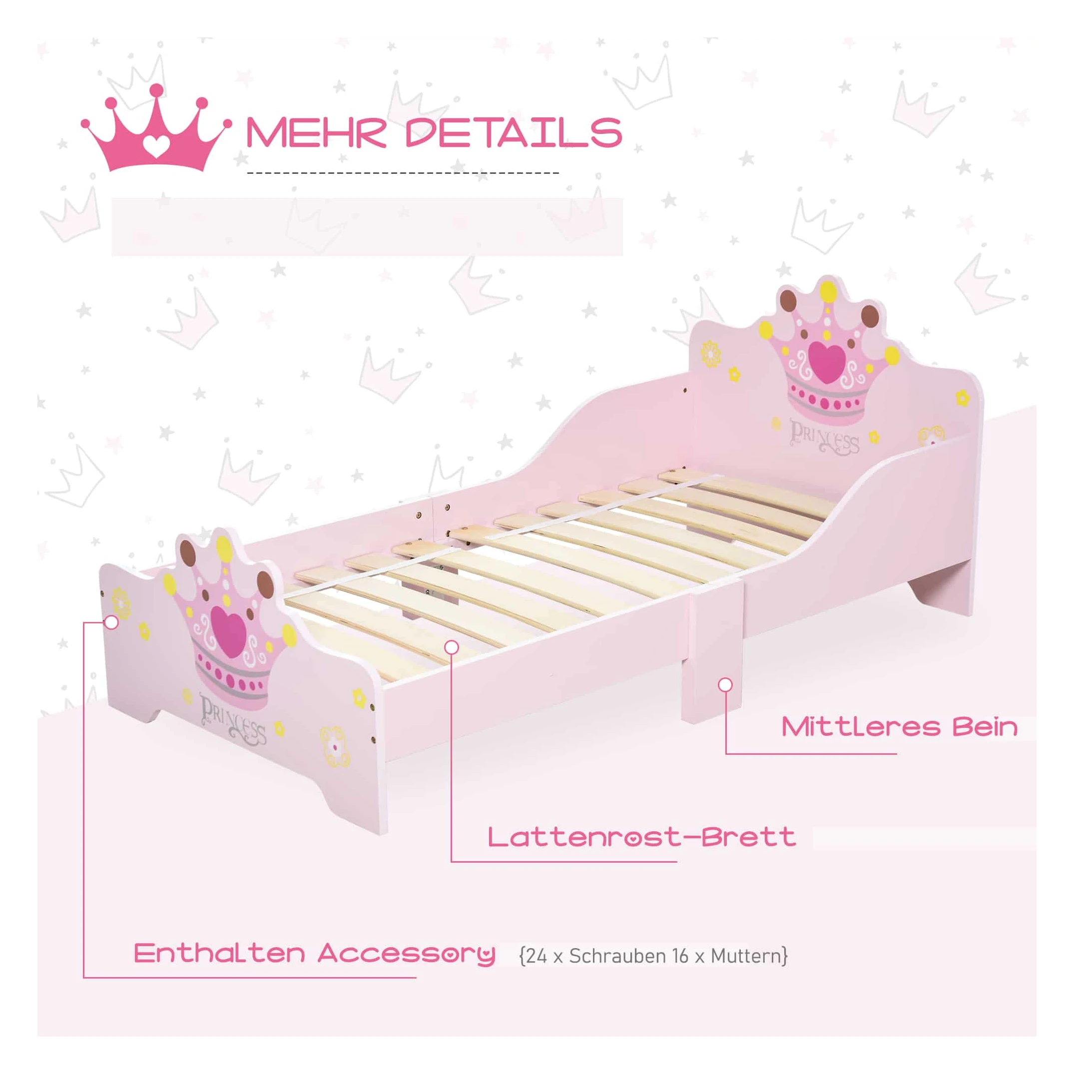 opzettelijk Egypte Nauwgezet Kinderbed met prinsessenmotief met valbeveiliging voor 3-6 jaar, meisjesbed, houten bed voor kinderkamer, populierenhout, 143 x 73 x 60 cm - SimpleDeal.nl opzettelijk Egypte Nauwgezet Kinderbed met prinsessenmotief met valbeveiliging voor 3-6 jaar, meisjesbed, houten bed voor kinderkamer, populierenhout, 143 x 73 x 60 cm - SimpleDeal.nl