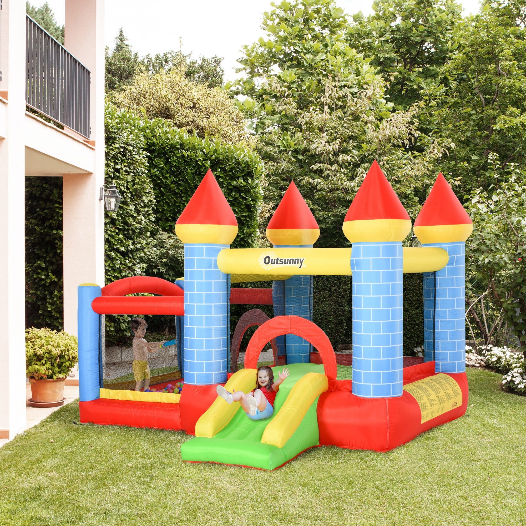 Opblaasbaar Springkasteel Met 610 W Luchtblazer 2 Glijbaan Springkasteel Outdoor Bouncer Speelkasteel 330x300x210cmab92560
