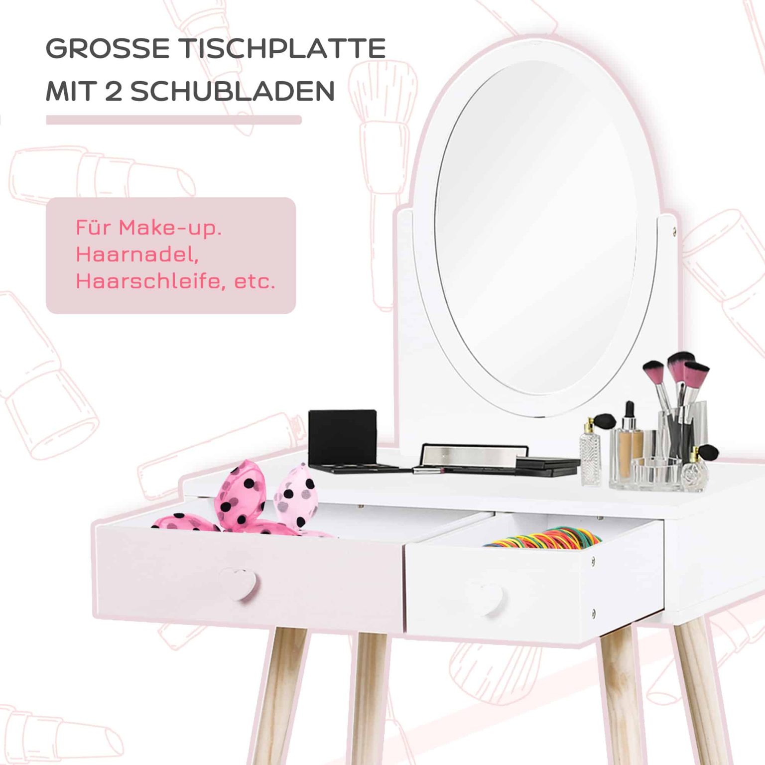 HOMCOM kinderkaptafel met kruk 63 cm x 40 cm x 85,5 cm