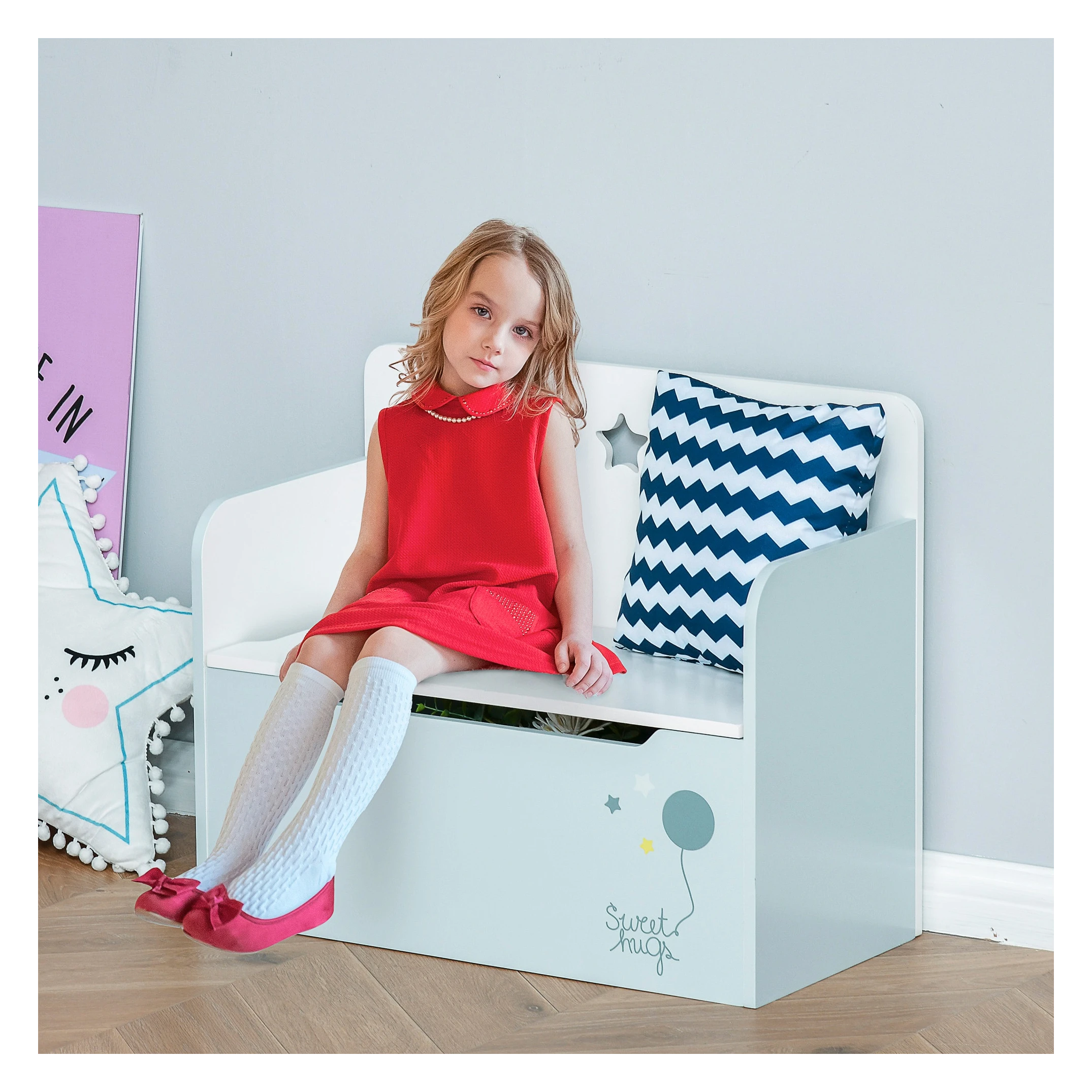 spier Redelijk Indica Kinderzitbank met opbergruimte 2-in-1 kistbank speelgoedkist opbergkist 3-8  jaar kindermeubilair lichtblauw 60 x 30 x 50 cm - SimpleDeal.nl