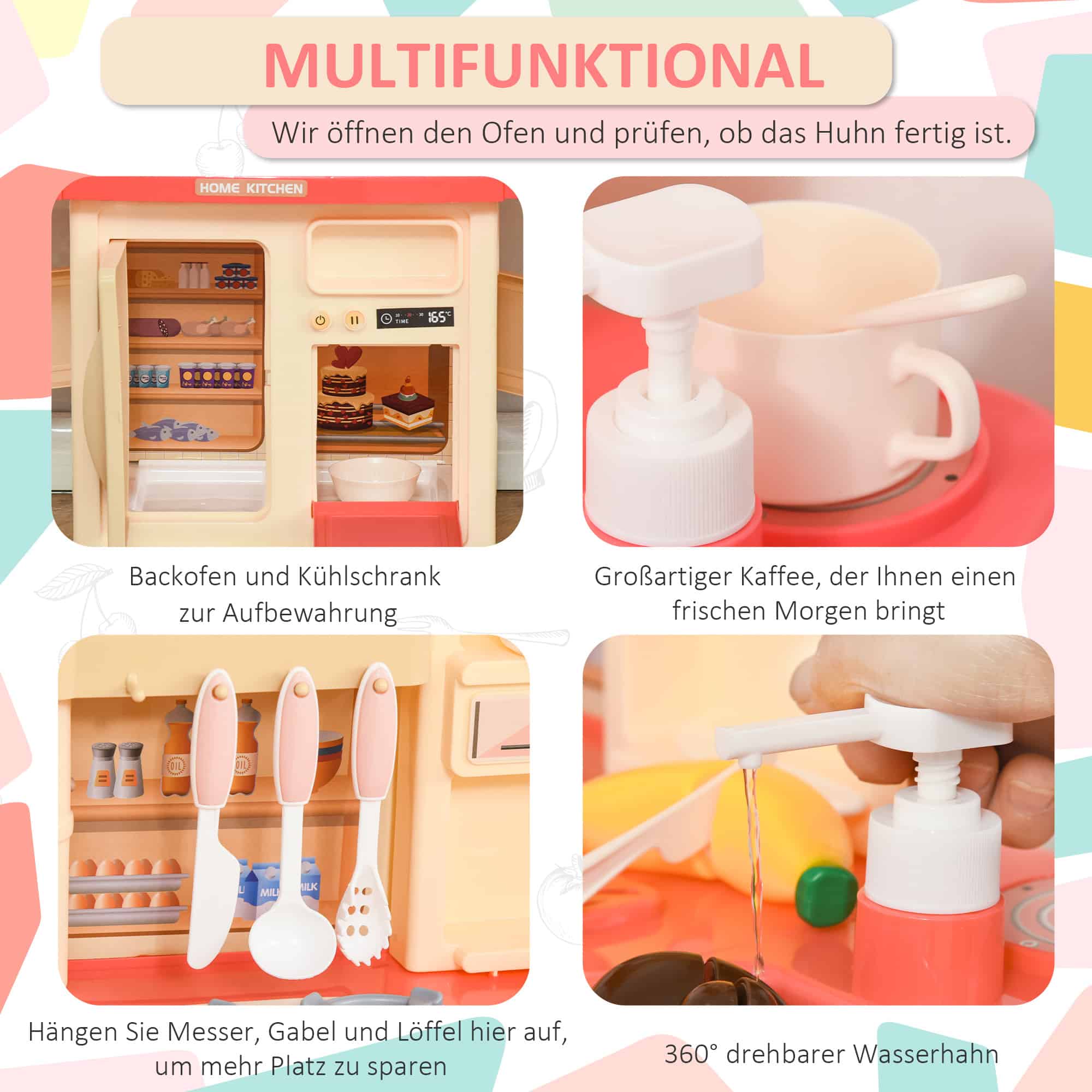 Speelkeuken – – Mistvormende Waterstraal – Verlichting – Roze & Beige