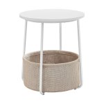 Bijzettafel Rond, Kleine Tafel, Salontafel Klein, Woonkamertafel Met Mand Van Stof, Nachtkastje