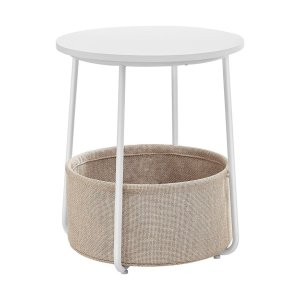 Bijzettafel Rond, Kleine Tafel, Salontafel Klein, Woonkamertafel Met Mand Van Stof, Nachtkastje