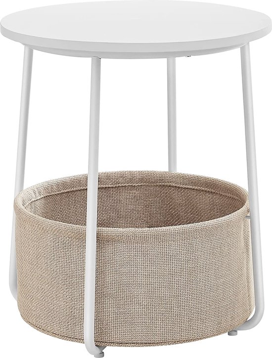 Bijzettafel Rond, Kleine Tafel, Salontafel Klein, Woonkamertafel Met Mand Van Stof, Nachtkastje