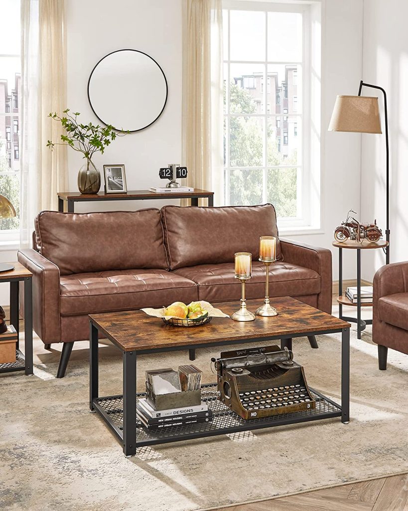 Merax Salontafel, set van 2, hoogglans, woonkamertafel met opbergruimte, koffietafel voor woonkamer, balkon, metalen frame, goud en wit (niet marmer