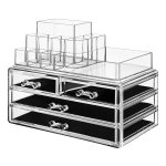 Make-Up Cosmetic Organizer Met 4 Lades En 16 Vakken Van Verschillende Afmetingen Antislipvoeringen Voor Make-Up En Sieraden Wit, Plastic, 24 X 18.5 X 13.5 Cm