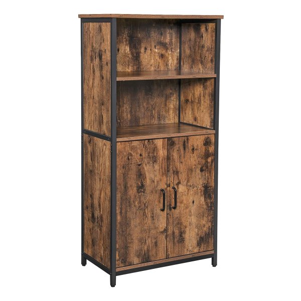 Boekenkast, Kantoorkast, Keukenkast Met 2 Open Planken, Verstelbare Planken, Multifunctioneel, Ä°ndustrieel Design, Vintage Bruin-Zwart