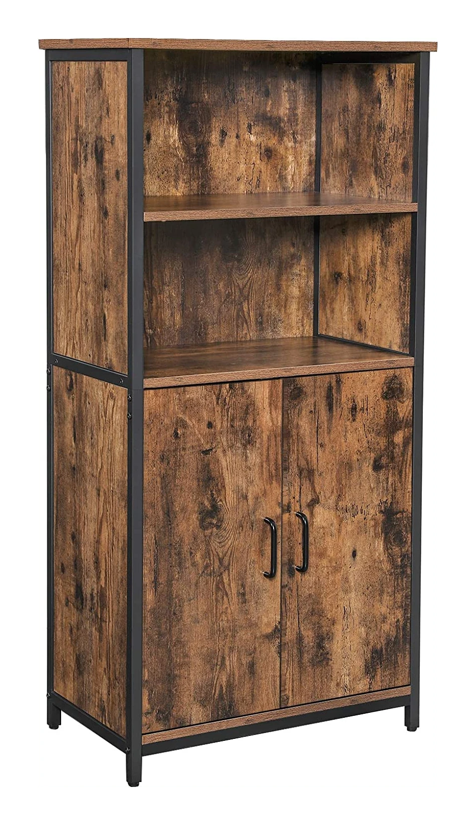 Gelijkmatig Verplaatsbaar belediging Boekenkast, kantoorkast, keukenkast met 2 open planken, verstelbare  planken, multifunctioneel, industrieel design, vintage bruin-zwart -  SimpleDeal.nl