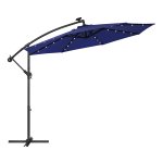 Parasol Met Led-Verlichting Op Zonne-Energie, Verkeerslichtparasol, Tuinparasol, 32 Led-Lampjes, Ø 3 M, Met Standaard, Uv-Bescherming Tot Upf 50+, Met Zwengel, Voor Tuin, Terras, Marineblauw