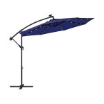 Parasol Met Led-Verlichting Op Zonne-Energie, Verkeerslichtparasol, Tuinparasol, 32 Led-Lampjes, Ø 3 M, Met Standaard, Uv-Bescherming Tot Upf 50+, Met Zwengel, Voor Tuin, Terras, Marine Blauw