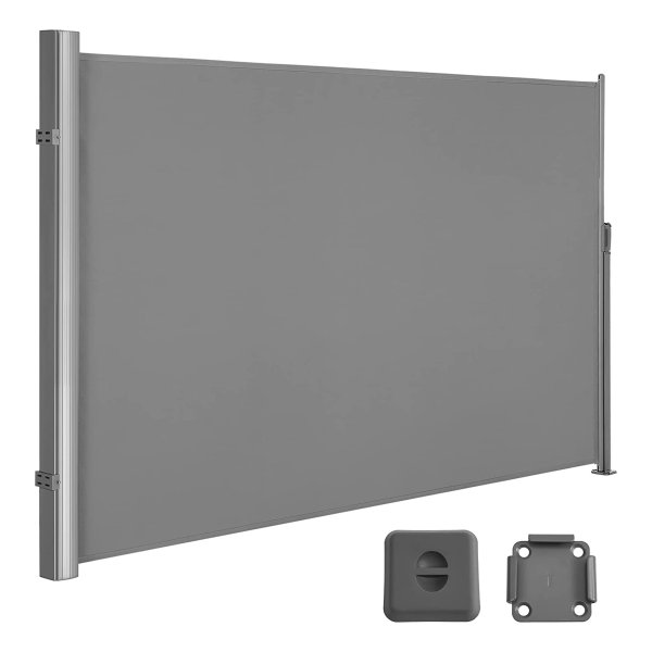 Zijluifel, Uittrekbaar, 1,8X 3,5 M (H X L), Voor Balkon, Terras En Tuin, Met Vloerbeugel, Privacyscherm, Zonwering, Zijjaloezie, Grijs