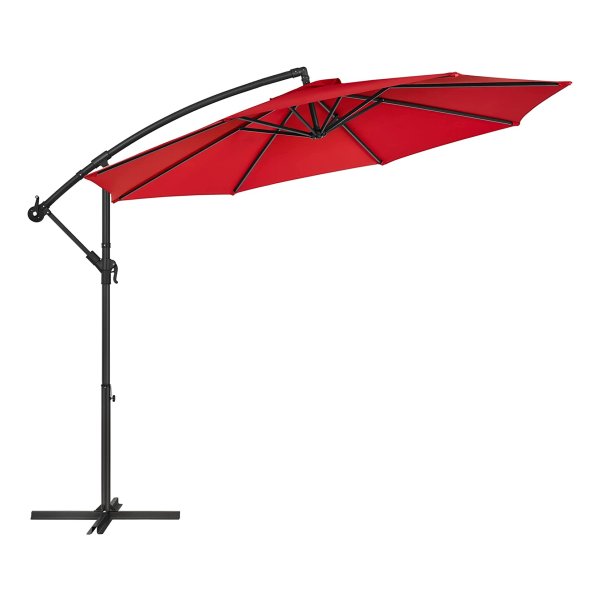 Parasol, Verkeerslichtparasol Ø 3 M, Met Zwengel Om Te Openen En Te Sluiten, Bescherming Tegen De Zon, Tuinparasol, Uv-Bescherming Tot Upf 50+, Voor Tuin, Terras, Rood