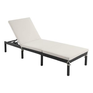 Zonneligstoel, Ligstoel, Tuinligstoel, Rugleuning Verstelbaar, Tuin, Balkon, Beige