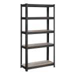 Heavy-Duty Plank, Boekenplank, Opbergplank, Staande Plank, 5 Planken, Verstelbare Planken, Ä°ndustrieel Design, Naturel-Zwart