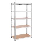 Legplank, Rek Voor Zwaar Gebruik, Kelderplank, 5 Verstelbare Legplanken, Metalen Legplank, Legplank Zonder Bouten, Werkplaatplank, Zilver