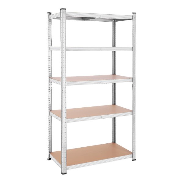 Legplank, Rek Voor Zwaar Gebruik, Kelderplank, 5 Verstelbare Legplanken, Metalen Legplank, Legplank Zonder Bouten, Werkplaatplank, Zilver