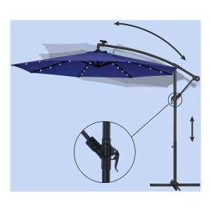 SONGMICS Parasol met LED zonneverlichting, verkeerslichtparasol 300 cm, 32 LED lampjes, met standaard, zonwering balkon, balkonparasol, UPF 50 , met zwengel, voor terras, tuin, grijs GPU118G01 SONGMICS Parasol met LED zonneverlichting, verkeerslichtparasol 300 cm, 32 LED lampjes, met standaard, zonwering balkon, balkonparasol, UPF 50 , met zwengel, voor terras, tuin, grijs GPU118G01