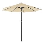 Parasol Met Led-Verlichting Op Zonne-Energie, Tuinparasol Ø 270 Cm, Uv-Bescherming Tot Upf 50+, Buigbaar, Met Zwengel Om Te Openen En Te Sluiten, Zonder Standaard, Beige
